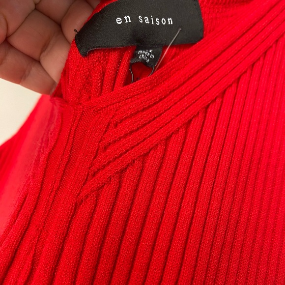NWT•En Saison Red Ribbed Knit Midi Dress Medium Sleeveless Bodycon V-Neck Party - Picture 10 of 10